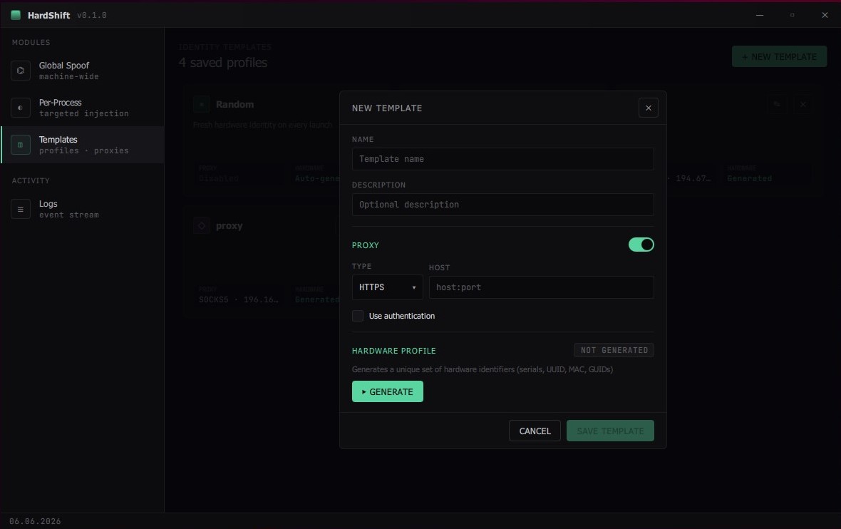 HardShift new template — proxy and hardware profile