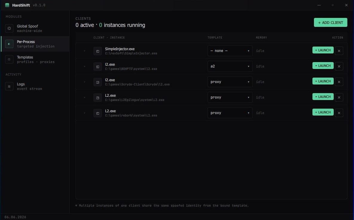 HardShift Per-Process — per-client targeted injection